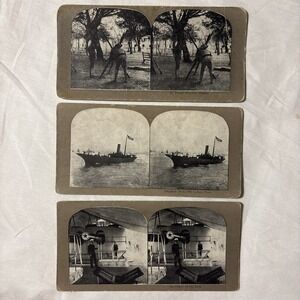 Lot of 3 Antique Stereoviews U.S. Military & Naval Scenes Manila & Peru c.1900